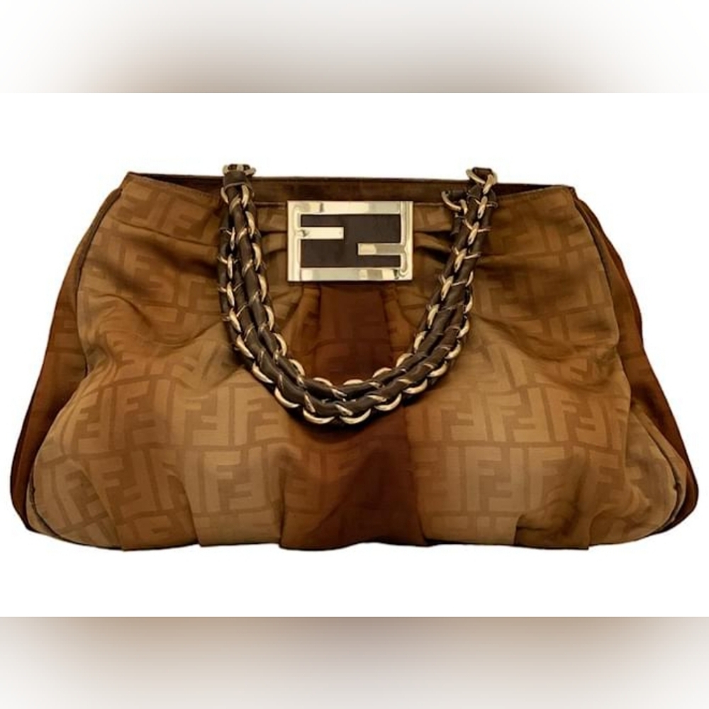 Authentic!! FENDI ZUCCA OMBRÉ MIA Large Shoulder Bag.